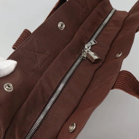HERMES Her Line MM Tote Bag Canvas Brown Silver Auth bs28518 - Picture 7 of 16